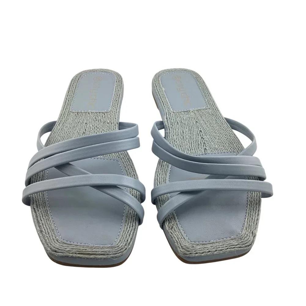 City Chic Womens Delia Slide Blue‎ Size 8-8.5 39 NWB Espadrille Sandals Strappy